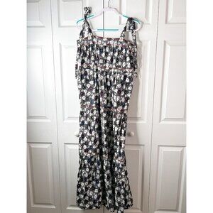 Warm Big Love Black Floral Print Tie Shoulder Maxi Dress Women's Size 2 Medium M